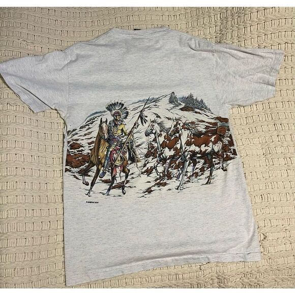 VTG 90’s Habitat XCIV Tshirt American Indians & Horses double sided single stitc - Picture 4 of 5